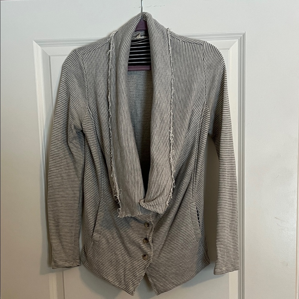 Hem & Thread Gray Striped Cowl Neck Cardigan
